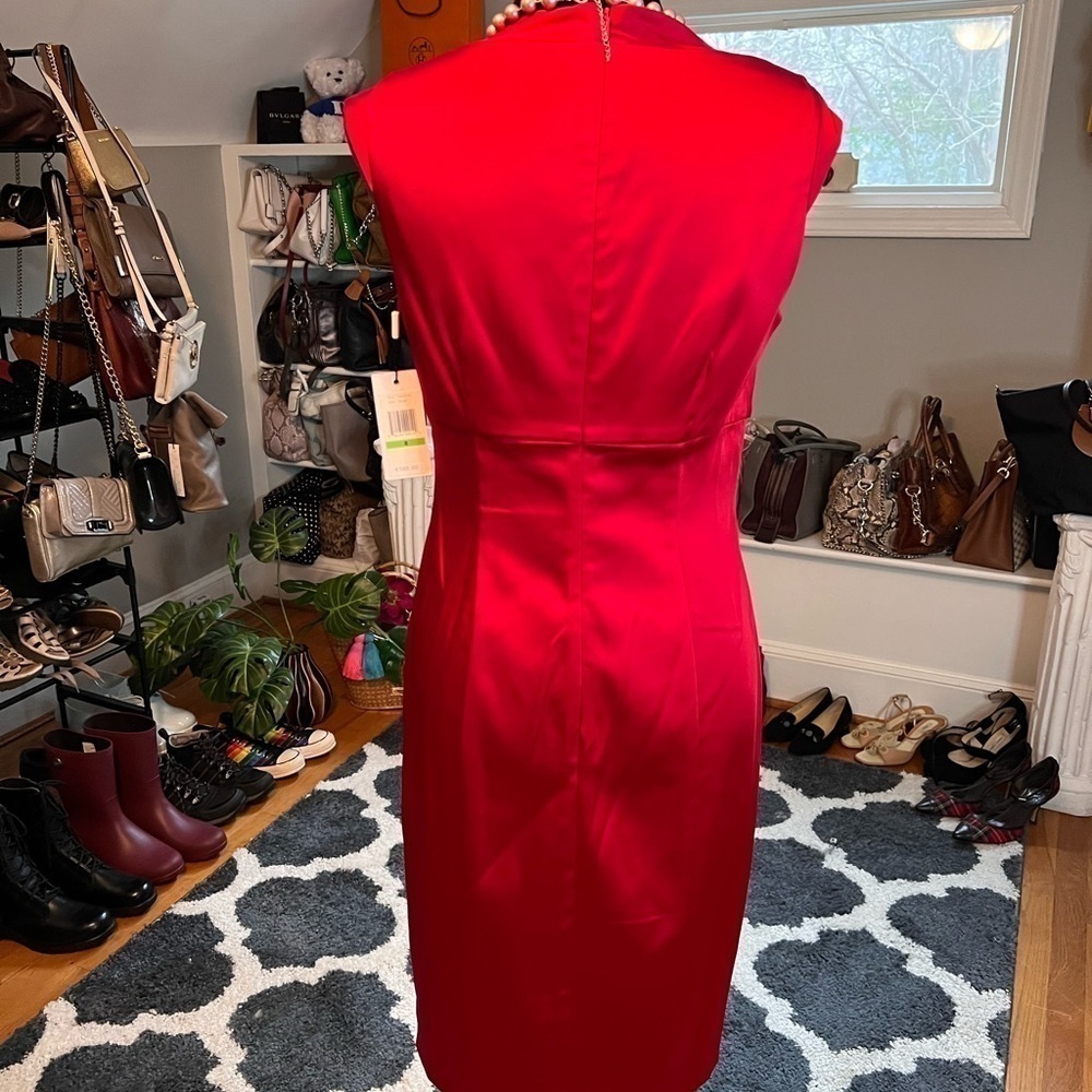 CALVIN KLEIN Cowl Neck Sophisticated And Sexy Satin Red CocktailDress NWT Sz 8 - Picture 4 of 9
